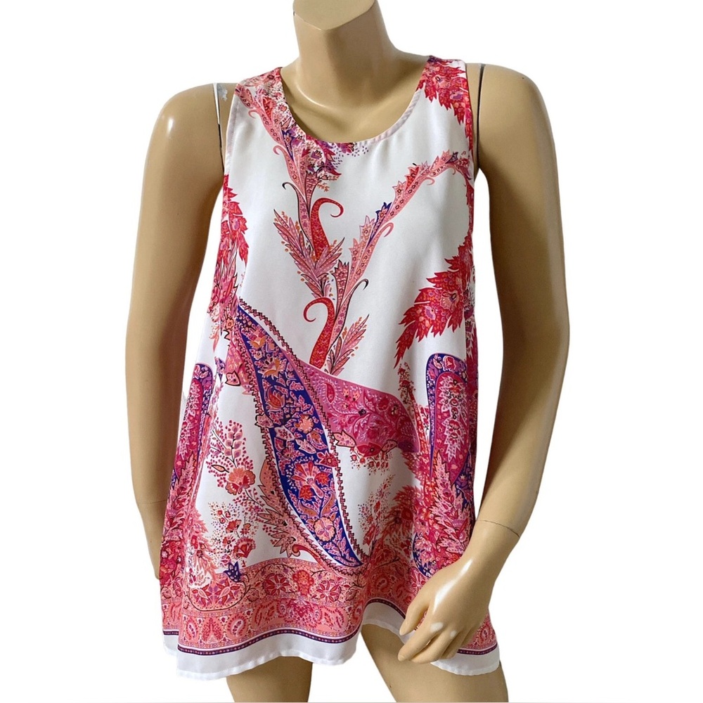 Floral Sleeveless Top - Pink and White